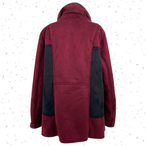 Coldwater Creek Microsuede Sherpa Lined Coat Winter Jacket Burgundy Black Petite - Picture 3 of 9